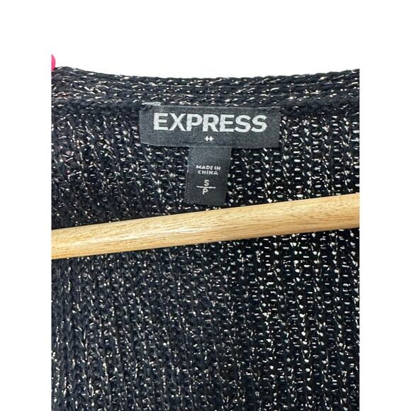 Express Black & Glitter Gold V-Neckline Short Sleeve Sweater Women's Small - Picture 5 of 6